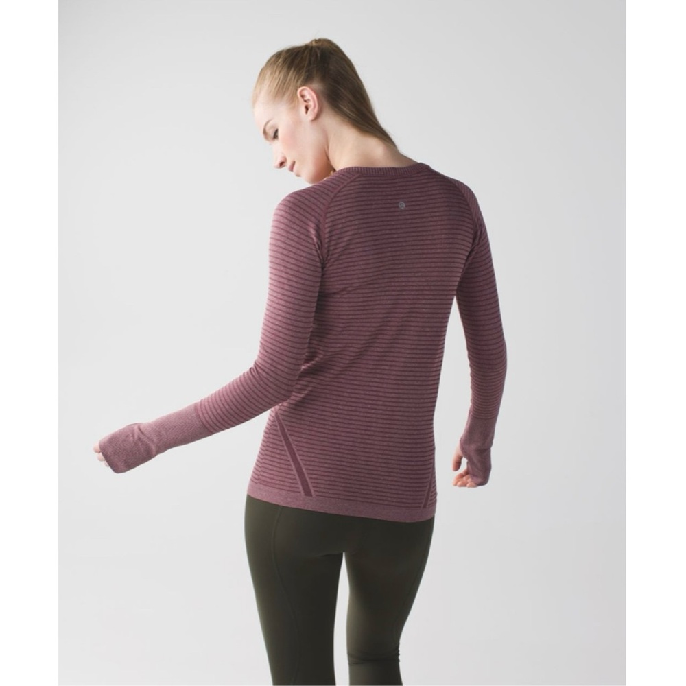 Lululemon Swiftly Tech Long Sleeve Crew in Heathered Bordeaux Drama Size 4 - Picture 14 of 15